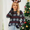 Women Round Neck Christmas Knitwear Long Sleeve Snowflake Christmas Sweater, Size: L(Dark Blue)