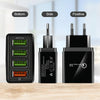 2 in 1 1m USB to 8 Pin Data Cable + 30W QC 3.0 4 USB Interfaces Mobile Phone Tablet PC Universal Quick Charger Travel Charger Set, EU Plug(Black)
