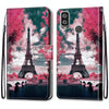 For Alcatel 1L (2021) Coloured Drawing Cross Texture Horizontal Flip PU Leather Case with Holder & Card Slots & Wallet & Lanyard(Pink Flower Tower Bridge)