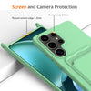 For Samsung Galaxy S25 Ultra 5G Integrated Card Bag Solid Color Liquid Silicone Phone Case with Lanyard(Green)