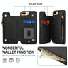 For iPhone 8 Plus / 7 Plus Double Flap Zipper RFID Leather Phone Case with Short Lanyard(Black)
