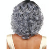 Lady Diagonal Bangs Wig Gradient Short Curly Hair Wig(Black Gradient Gray)