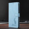 For Samsung Galaxy A23 5G Skin Feel Embossed Feather Leather Phone Case(Light Blue)