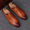 Men Business Dress Shoes Crocodile Leather Shoes Pointed Strips Brock Casual Shoes, Size:45(Yellow)