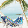 Outdoor Camping Hammock Tassel Polyester Cloth Hammock(2 Yellow And Pink Striped Tassel)