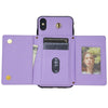 For iPhone XS Max Three Fold Card Bag Phone Case with Long Lanyard(Purple)