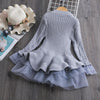 Winter Girls Knit Long Sleeve Sweater Organza Dress Evening Dress, Size:140cm(Khaki)