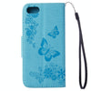 For  iPhone 8 & 7   Pressed Flowers Butterfly Pattern Horizontal Flip Leather Case with Holder & Card Slots & Wallet(Blue)