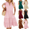 Butterfly Sleeve Layered Hem Dress V-Neck Loose Waist-Cinching Patchwork Dress, Size: XXL(Apricot)