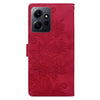 For Redmi Note 12 4G Global Lace Floral Embossed Magnetic Buckle PU Phone Case With Wrist Strap(Red)