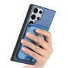 For Samsung Galaxy S23 Ultra 5G Retro Cross Leather Ring Vertical Insert Card Bag MagSafe Phone Case(Blue)