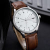 YAZOLE 502 Arabic Numerals Men Business Watch Fashion Quartz Watch(Silver Shell White Tray Brown Belt)