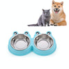 Stainless Steel Double Pet Bowl - Blue - Cat & Dog