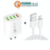QC-04 QC3.0 + 3 x USB2.0 Multi-ports Charger with 3A USB to 8 Pin Data Cable,US Plug(White)