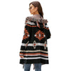 Geometric Jacquard Long Sweater Jacket Tassel Hooded Knit Cardigan, Size: S(Black)