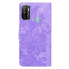 For Samsung Galaxy A33 5G Lace Floral Embossed Magnetic Buckle PU Phone Case With Wrist Strap(Purple)