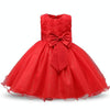 Red Girls Sleeveless Rose Flower Pattern Bow-knot Lace Dress Show Dress, Kid Size: 100cm