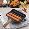 Cast Iron Grill Pan 4-Grid Non-Stick Sausage Grill Pan With Wood Handle(KC-04)