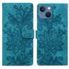 For iPhone 15 Lace Floral Embossed Magnetic Buckle Leather Phone Case(Green)