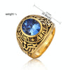 Retro Round Gemstone Carved Soldier Army Military Titanium Steel Ring for Men, US Size: 10, Diameter: 19.9mm, Perimeter: 62.4mm(Blue)