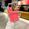 For OPPO Find N3 Flip Three Parts Pearlescent Shell Texture Phone Case with Bracelet(Red)