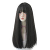 Female Black Long Straight Wig With Air Bangs(Honey Tea Linen (Solid Color) 58CM)