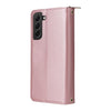 For Samsung Galaxy S22+ 5G Nine-card Slots Zipper Wallet Bag Leather Phone Case(Rose Gold)