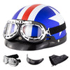 Soman Electromobile Motorcycle Half Face Helmet Retro Harley Helmet with Goggles(Matte Blue French White Star)