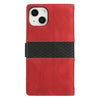 For iPhone 13 Grid Stitching Leather Phone Case with Lanyard(Red)