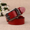 ZK--067 Retro Engraved Buckle Butterfly Print Pin Buckle Leather Belt, Length: 105cm(Red)