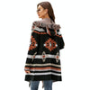 Geometric Jacquard Long Sweater Jacket Tassel Hooded Knit Cardigan, Size: M(Red)