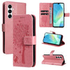 For Samsung Galaxy A26 5G Global Tree & Cat Embossed Pattern Flip Leather Phone Case(Pink)
