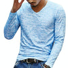 Slim Streetwear V-neck T Shirt Casual Fitness Tops Long Sleeve Pullover Shirt for Men, Size:XXL (Blue)