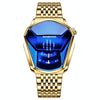 BINBOND Locomotive Concept Steel Belt Watch Men Live Black Technology Watch(Full Gold-Blue Face)