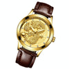 FNGEEN S666 Waterproof Luminous Watch Quartz Ultra-Thin Dragon Or Phoenix Pattern Couple Watch(Brown Leather Full Gold Golden Surface)