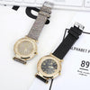 FULAIDA Women Rhinestone Gold Powder PU Leather Strap Quartz Watch(Grey)