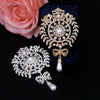 2 PCS Crown Brooch Pearl Butterfly Fringed Brooch(Silver)