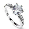 Female Classic Crystal Six-Claw Diamond Ring Wedding Ring, Ring Size:9(White Gold)