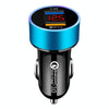 2 PCS Aluminum Ring Display Car Charger  QC3.0+2.4A Aluminum Alloy Multi-function Halo Digital Display Car Charger(Sapphire Blue)