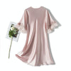 Scalloped Edge V-Neck Mid Sleeve Loose Women Nightdress, Size:S(Pink)