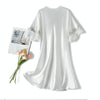 Scalloped Edge V-Neck Mid Sleeve Loose Women Nightdress, Size:L(White)