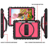 For iPad 10.2 360 Degree Rotating Case with Pencil Holder, Kickstand Shockproof Heavy Duty with Shoulder Strap,Hand Strap(Black+Hot Pink)