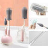 Silicone Rotating Multifunction Cleaning Cup Brush Set Bottle Nipple Straw Cleaner Brush(Straight Handle Pink)