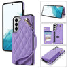 For Samsung Galaxy S21+ 5G Rhombic Dual Buckle Card Slots Phone Case with Lanyard(Purple)