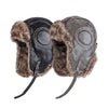 Autumn Winter Imitation Leather Outdoor Ride Hat Ear Protection Pilot Hat, Size: L About 54-58cm(Black)