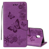 For Galaxy J7 (2017) (EU Version) Pressed Flowers Butterfly Pattern Horizontal Flip Leather Case with Holder & Card Slots & Wallet & Lanyard (Purple)