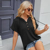 Ladies Summer Hooded Button Loose Short Sleeve T-Shirt Blouse, Size: M(Black)