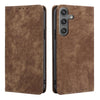 For Samsung Galaxy S25 5G RFID Anti-theft Brush Magnetic Leather Phone Case(Brown)
