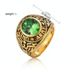 Retro Round Gemstone Carved Soldier Army Military Titanium Steel Ring for Men, US Size: 7, Diameter: 17.4mm, Perimeter: 55mm(Green)