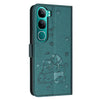 For vivo Y300 Global / V40 Lite IDN Embossed Kitten Phone Leather Case with Lanyard(Dark Green)